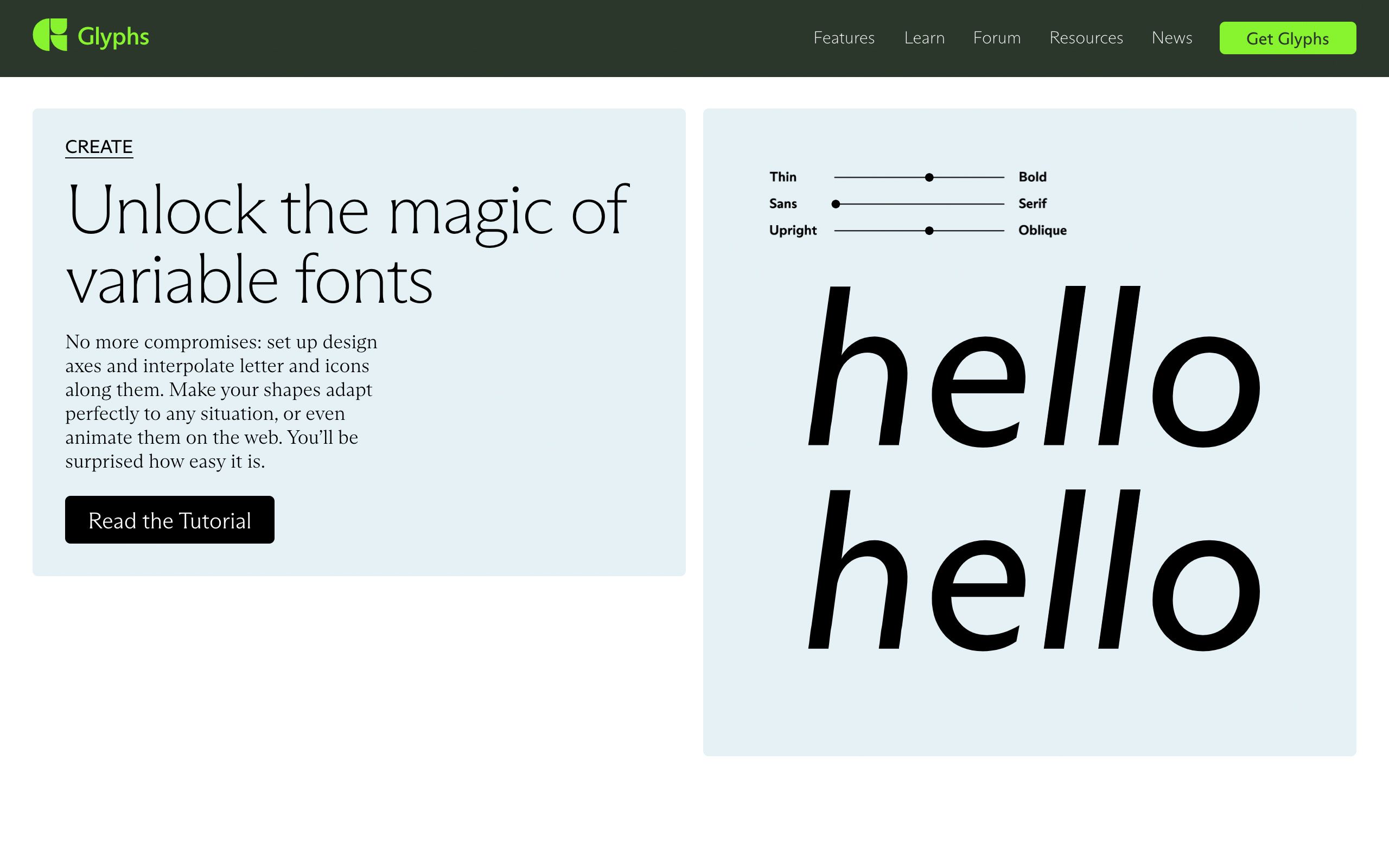 Desktop view of the Glyphs 3 website