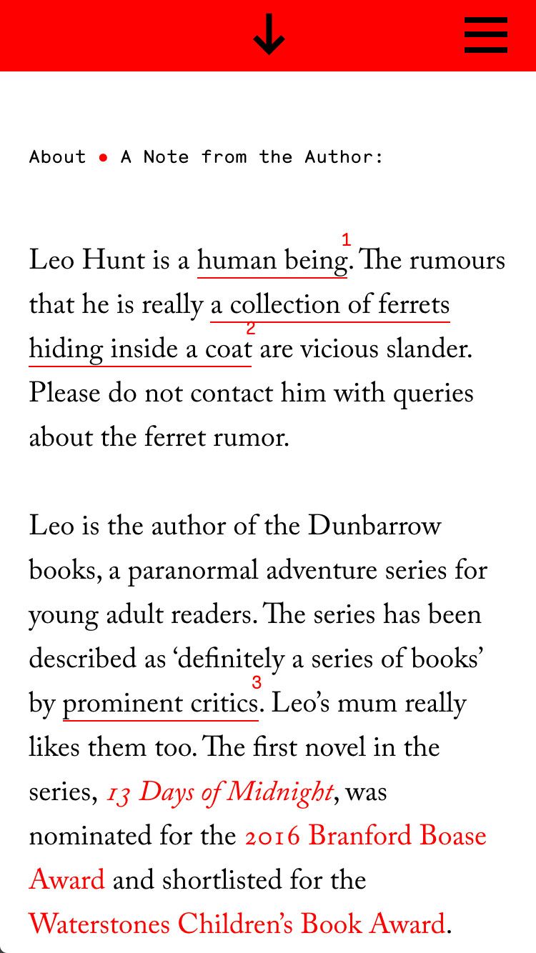 Mobile view of the Leo Hunt website